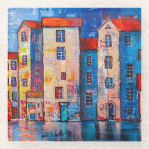 Farbige Straßenpanorama-Impressionistenkunst Glasuntersetzer