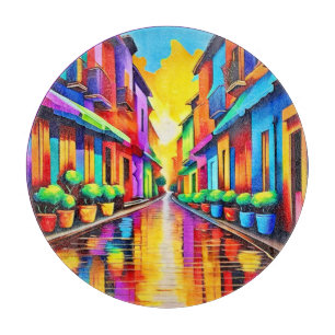 Farbige Straßenszene Kunst Schneidebrett