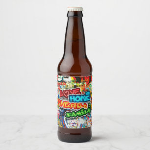 Farbige Streetart-Graffiti-Liebesheim-Herz Bierflaschenetikett