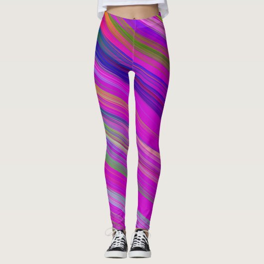 Farbige Streifen auf fuchsischem Hintergrund, mode Leggings (Vorderseite)