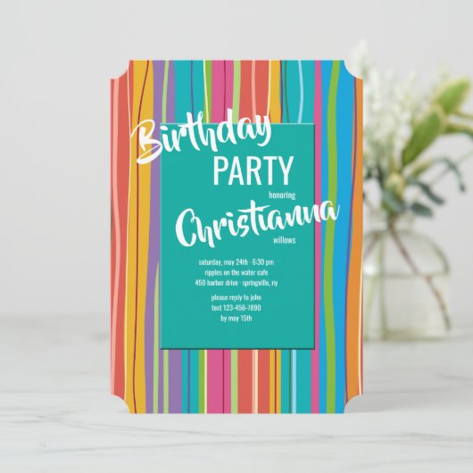 Farbige Streifen Einladung (Stehend Vorderseite)