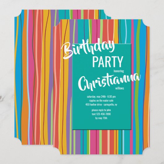 Farbige Streifen Einladung (Vorne/Hinten)
