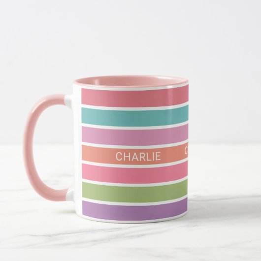 Farbige Streifen individuelle Name Tasse (Links)