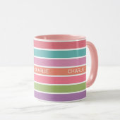 Farbige Streifen individuelle Name Tasse (VorderseiteRechts)