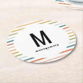 Farbige Streifen Mit Monogramm Cocktail Runder Pappuntersetzer (Angewinkelt)