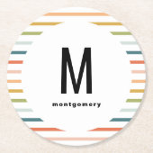 Farbige Streifen Mit Monogramm Cocktail Runder Pappuntersetzer (Vorderseite)