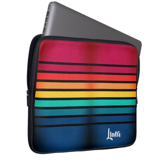 Farbige Streifen mit Personalisiertem Namen Laptopschutzhülle (Vorne Rechts)