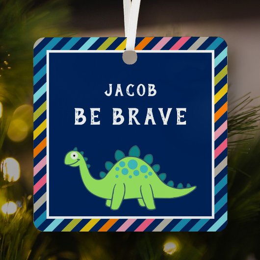 Farbige Streifen Niedlich grüne Dinosaurier Kinder Ornament Aus Metall