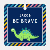 Farbige Streifen Niedlich grüne Dinosaurier Kinder Ornament Aus Metall (Vorderseite)