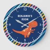 Farbige Streifen Niedlich Orange Dinosaur Kinderzi Große Wanduhr (Vorderseite)