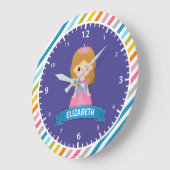Farbige Streifen Niedliche Prinzessin Kinder Mädch Große Wanduhr (Winkel)