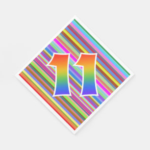 Farbige Streifen + Regenbogenmuster "11" Ereignis Serviette