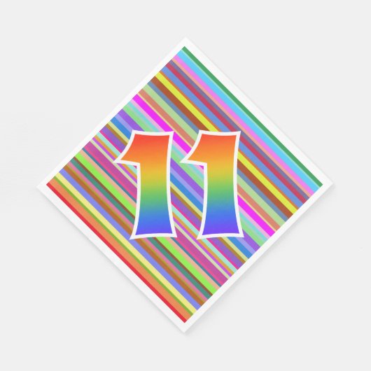 Farbige Streifen + Regenbogenmuster "11" Ereignis Serviette (Ecke)