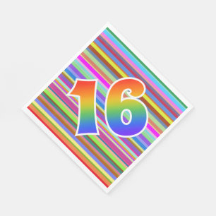 Farbige Streifen + Regenbogenmuster "16" Ereignis Serviette