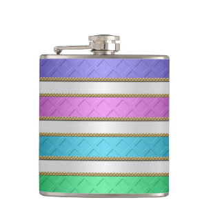 Farbige Streifen Ribbon Pink Blau Aquamarin Lila Flachmann