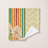 Farbige Streifen und beige Blume Badhandtuch Set (Waschlappen)