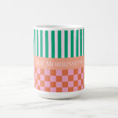 Farbige Streifen und Karos Grün rosa Orange Kaffeetasse (Mittel)