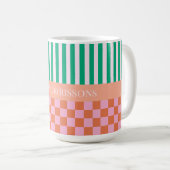 Farbige Streifen und Karos Grün rosa Orange Kaffeetasse (VorderseiteRechts)