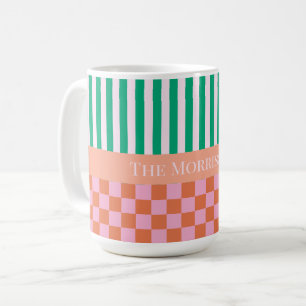 Farbige Streifen und Karos Grün rosa Orange Kaffeetasse