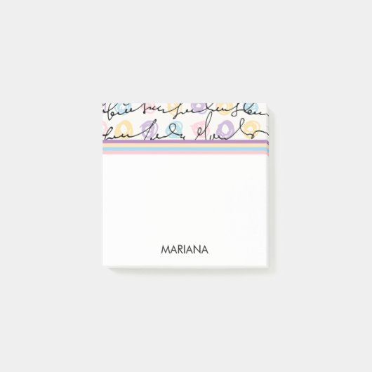 Farbige Streifen und Kreise und Texthandschriften Post-it Klebezettel (Vorderseite)