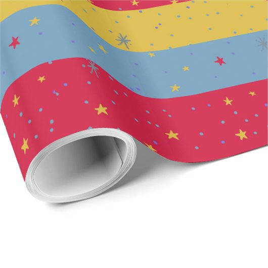 Farbige Streifen und Sterne Geschenkpapier (Rolleneckpunkt)