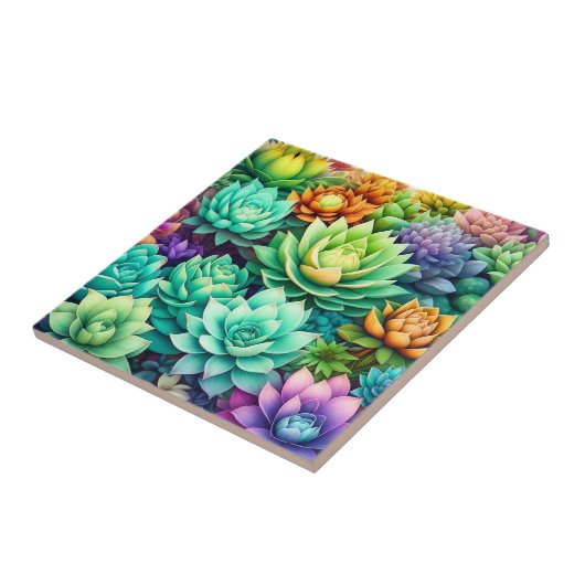 Farbige Sukkulenten Collage Fliese (Seite)