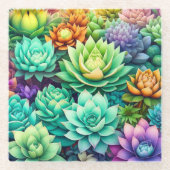 Farbige Sukkulenten Collage Glasuntersetzer (Vorderseite)