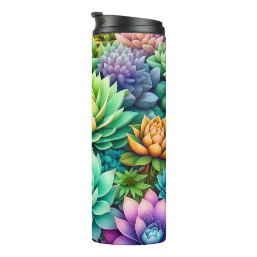 Farbige Sukkulenten Collage Thermosbecher (Nach rechts gedreht)