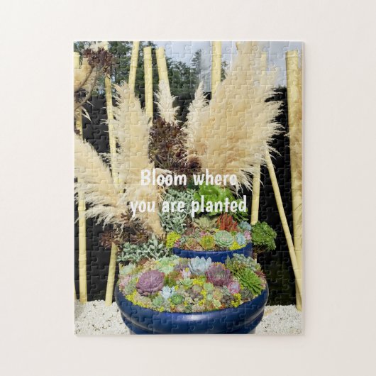 Farbige Sukkulturen mit Silbergras Puzzle (Vertikal)