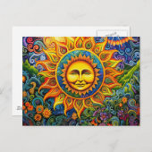 Farbige Sun Hippy Art Postkarte (Vorne/Hinten)