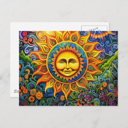 Farbige Sun Hippy Art Postkarte (Vorne/Hinten)