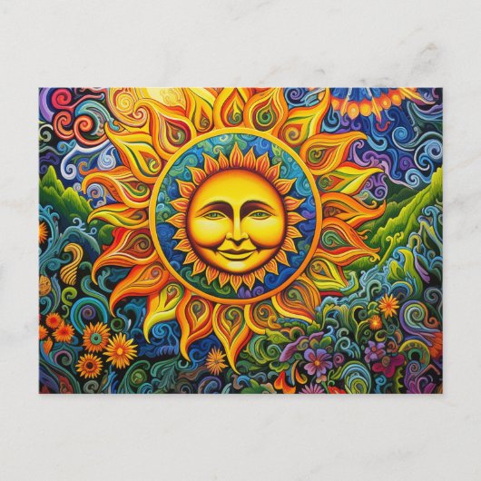 Farbige Sun Hippy Art Postkarte (Vorderseite)