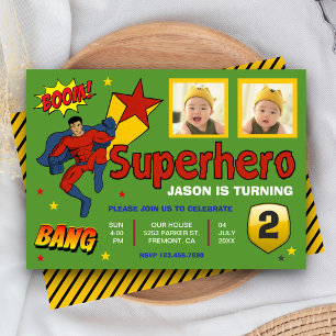 Farbige Superhelden-Kinder-Foto-Geburtstagseinladu Einladung