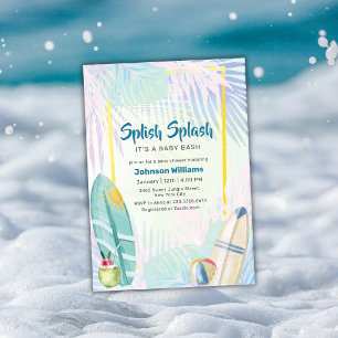 Farbige Surfboard-Plam-Strand-Blätter-Baby-Party Einladung