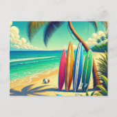 Farbige Surfbretter am Strand Postkarte (Vorderseite)