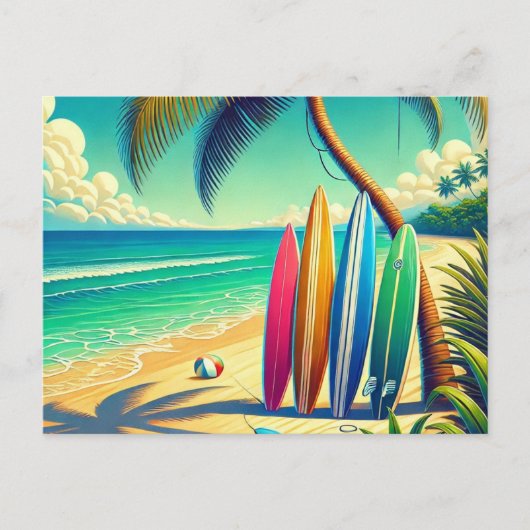 Farbige Surfbretter am Strand Postkarte (Vorderseite)