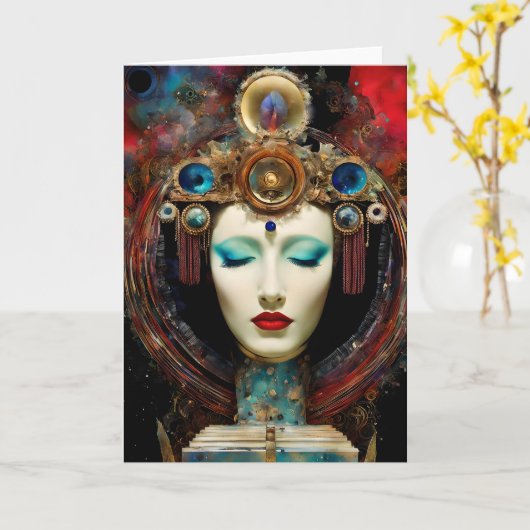 Farbige Surreal-Abstrakte Gesichtskollektion Karte (Gelbe Blume)