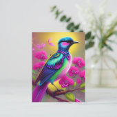 Farbige Surreal Bird Pink Blume Postkarte (Stehend Vorderseite)