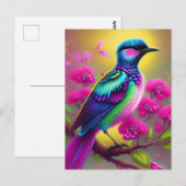 Farbige Surreal Bird Pink Blume Postkarte (Vorne/Hinten)
