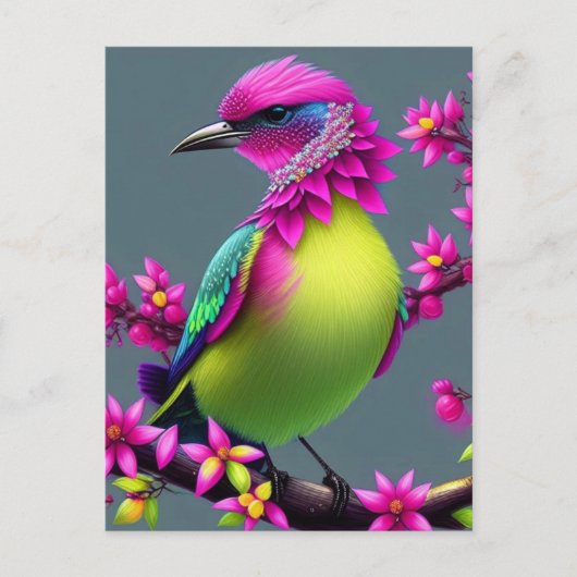Farbige Surreal Pink Yellow Bird Postcard Postkarte (Vorderseite)