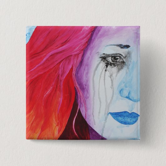 Farbige Surreale Regenbogen Frauen Porträt Kunst Button (Vorderseite)