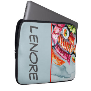 Farbige Sushi auf grauem Monogramm Laptopschutzhülle