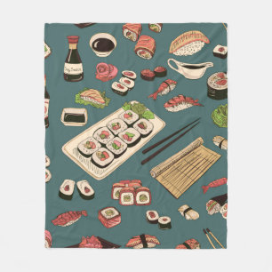 Farbige Sushi und Rollen nahtlose Muster, hervorra Fleecedecke