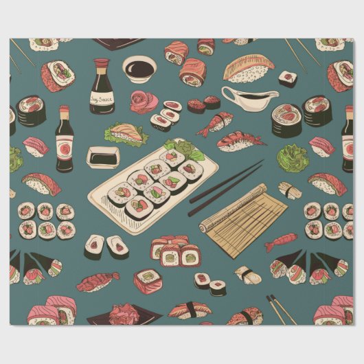 Farbige Sushi und Rollen nahtlose Muster, hervorra Geschenkpapier (Flach)
