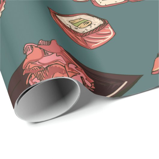 Farbige Sushi und Rollen nahtlose Muster, hervorra Geschenkpapier (Rolleneckpunkt)