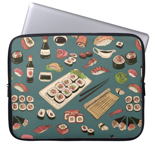 Farbige Sushi und Rollen nahtlose Muster, hervorra Laptopschutzhülle (Vorderseite)