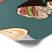Farbige Sushi und Rollen nahtlose Muster, hervorra Poster (Ecke)