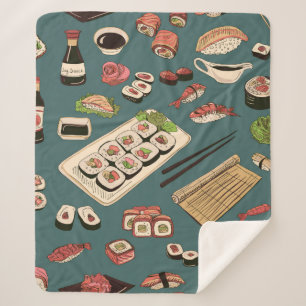 Farbige Sushi und Rollen nahtlose Muster, hervorra Sherpadecke