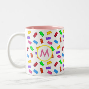 Farbige Süßbären und rosa Monogramm Zweifarbige Tasse