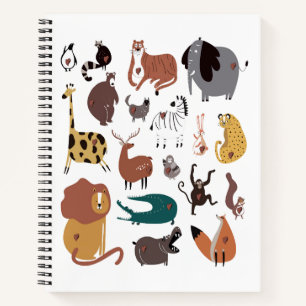 Farbige süße Doodle-Cartoon-Sammlung von Wildtiere Notizblock